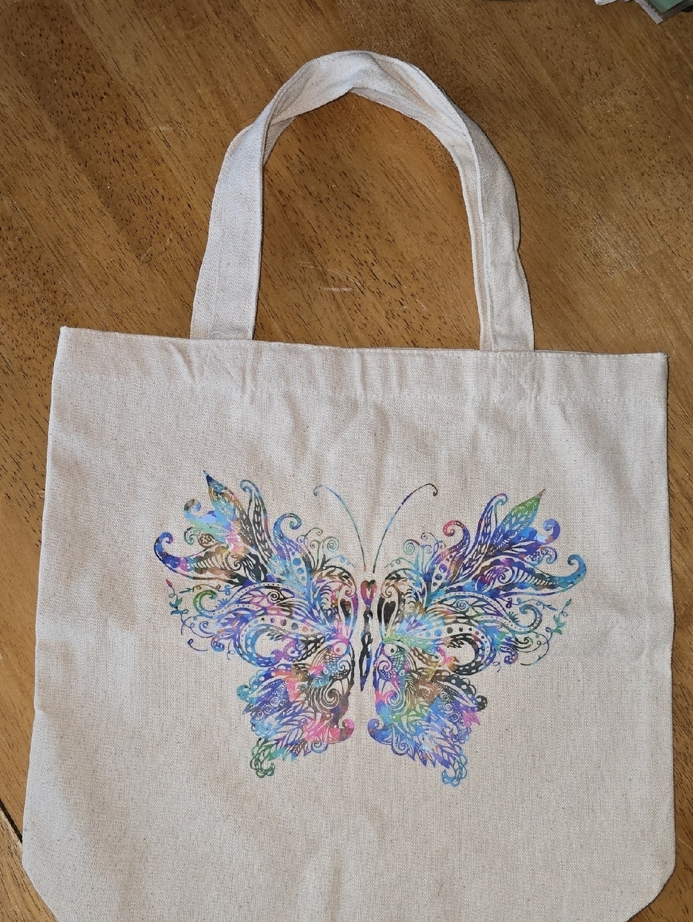 Hand Crafted | Canvas | Tote with Colorful Butterfly Design - Picture 3 of 8